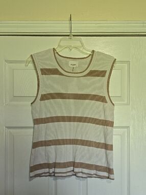 ANDRÉE BY UNIT Ribbed Tank Top in White and Beige - Size 2x
